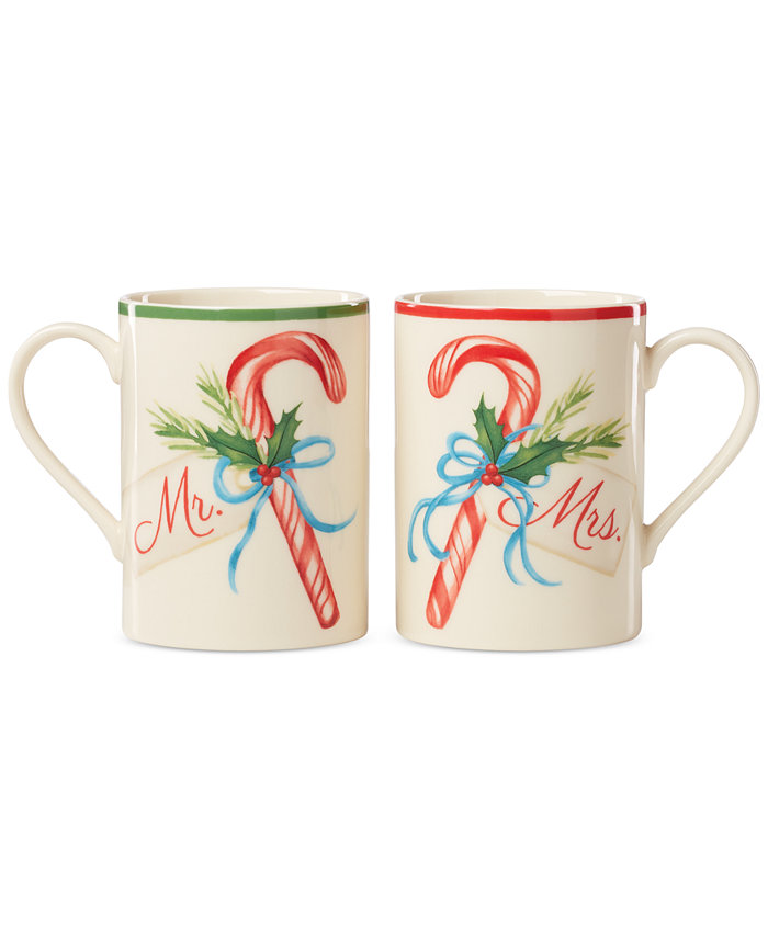 Lenox Mr and Mrs 2-Piece Porcelain Candy Cane Mug Set