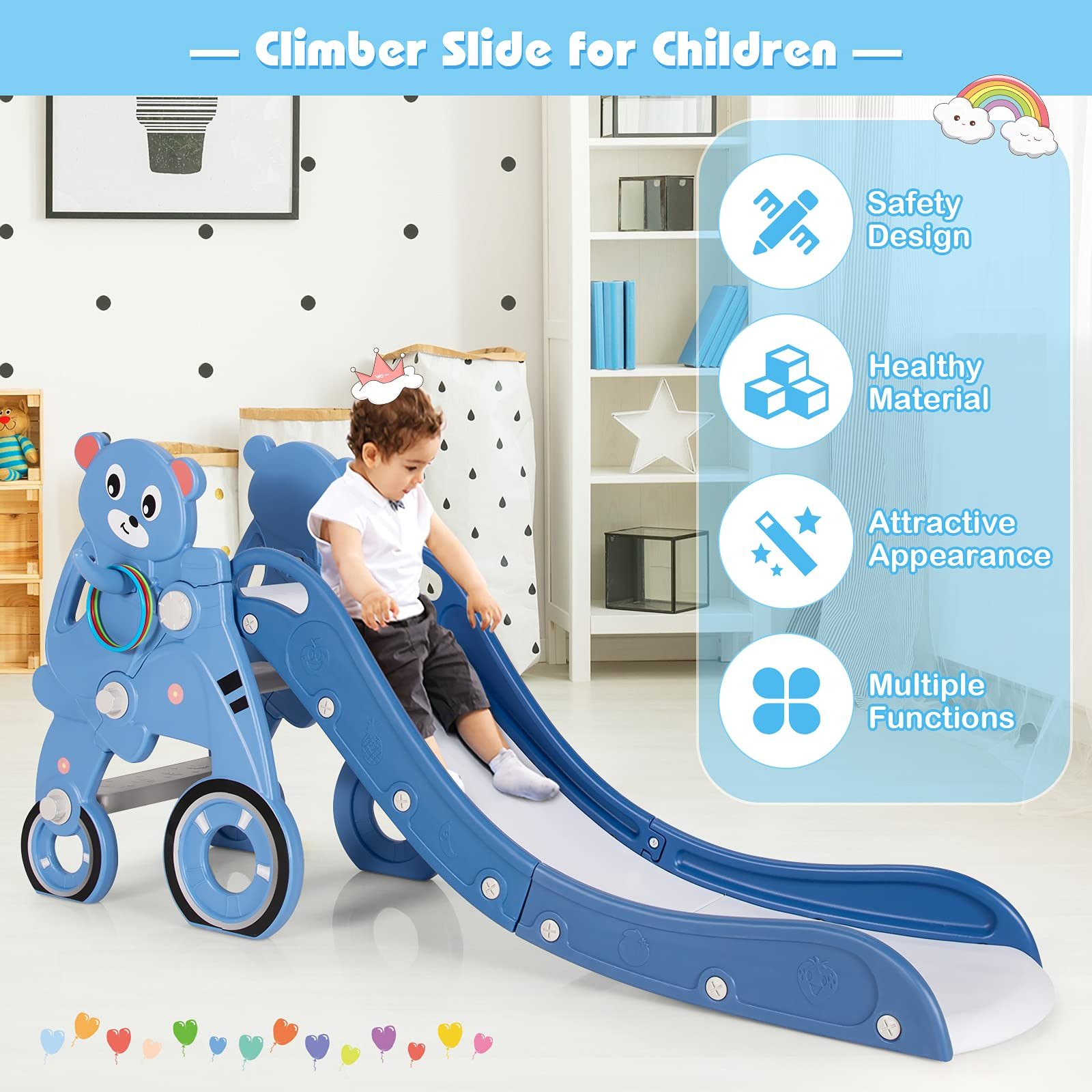 BABY JOY Slide for Kids, 4 in 1 Folding Toddler Large Climber Slide with Extra Long Slipping Slope