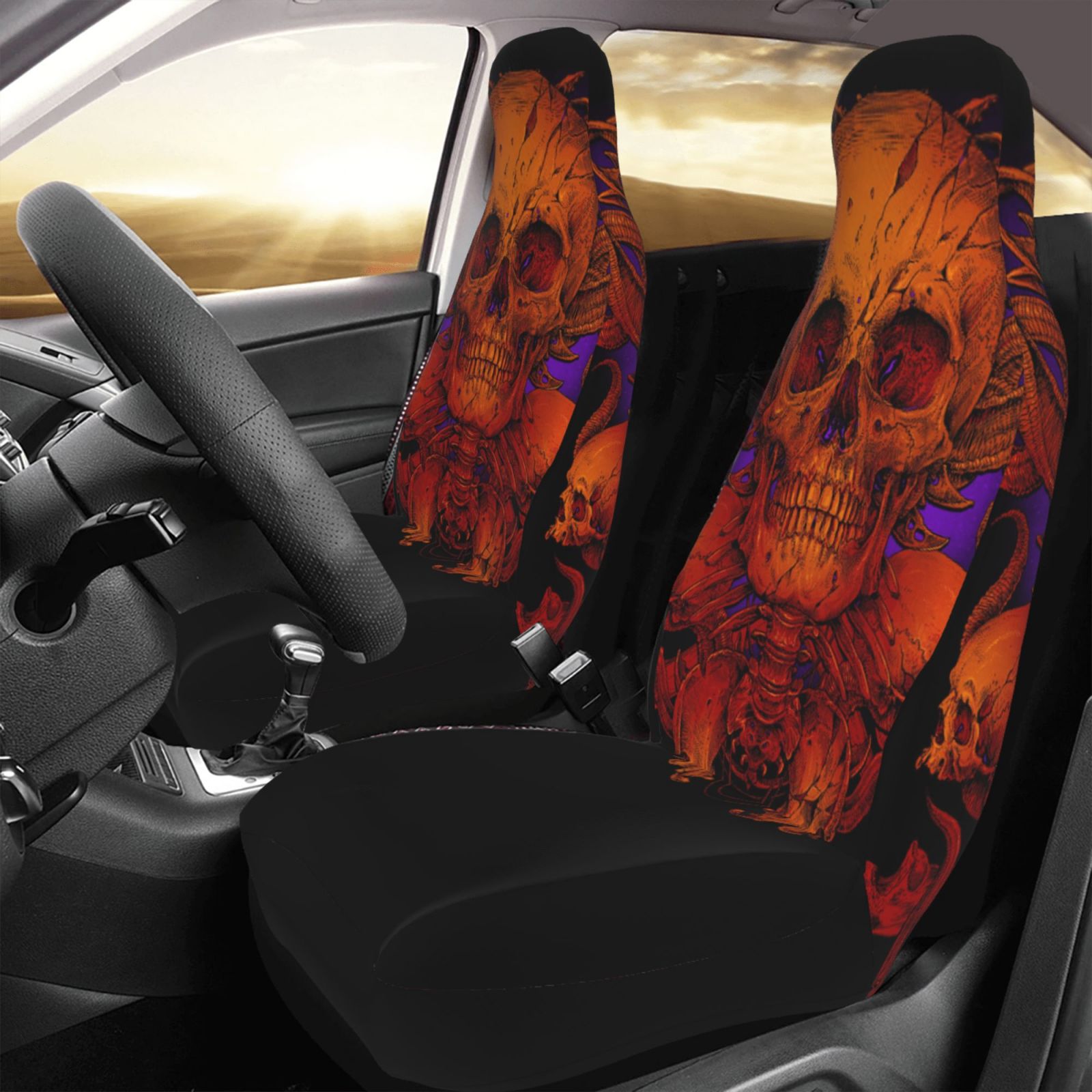 TEQUAN Front Seat Covers， Magic Scary Skull Ghost Pattern 2 Piece Car Seat Cover Fit Most Car SUV Truck Van