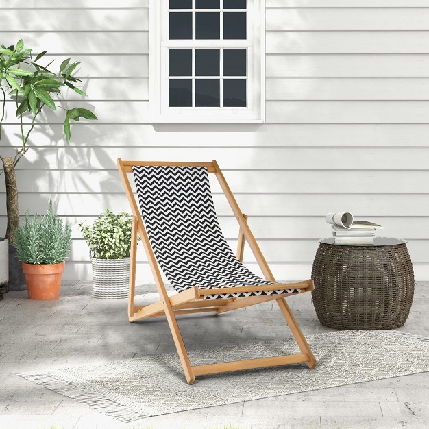 Costway Folding Bamboo Sling Lounge Chair Reclining Canvas Portable Outdoor