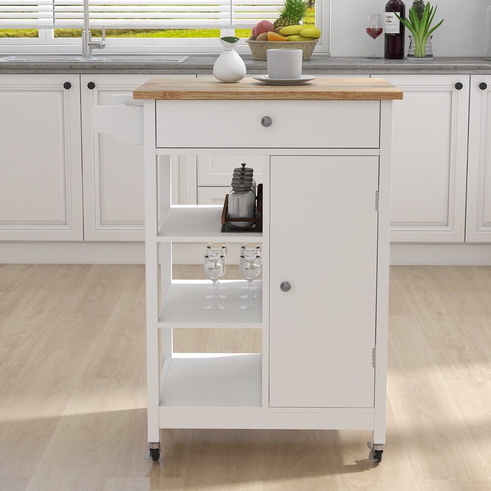 Kitchen Island Rolling Trolley Cart with Adjustable Shelves and Towel Rack