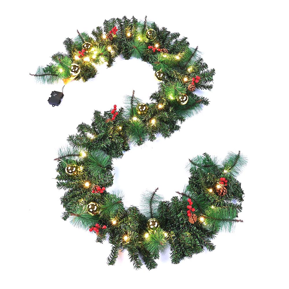 Yescom Pre-lit Christmas Pine Garland with Lights 9ft Battery Operated