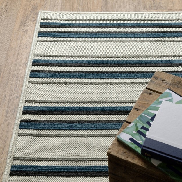 Trinity Textured Multi striped Patio Area Rug Beige blue Captiv8e Designs