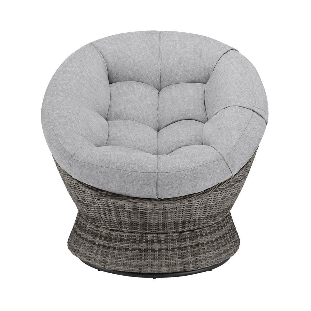 StyleWell Papasan Black Swivel Wicker Outdoor Lounge Chair with Standard Gray Cushion