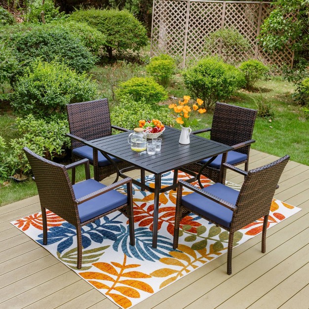 5pc Patio Dining Set With Square Metal Table amp 4 Pe Rattan Chairs Captiva Designs