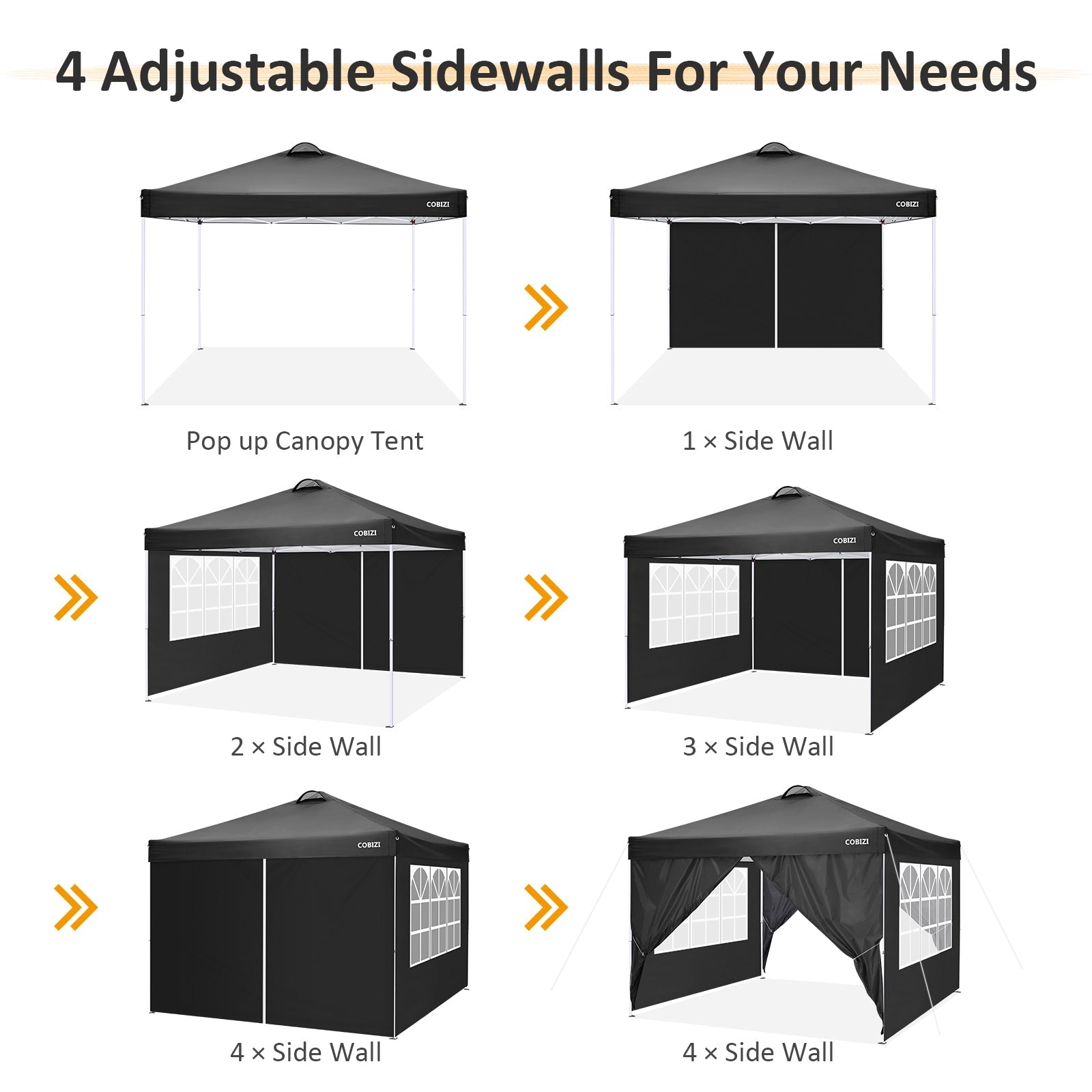 10' x 10' Straight Leg Pop-up Canopy Tent Easy One Person Setup Instant Outdoor Canopy Folding Shelter with 4 Removable Sidewalls, Air Vent on The Top, 4 Sandbags, Carrying Bag, Black