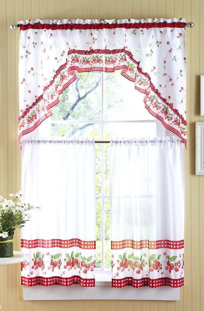 Strawberry Vine Kitchen Curtain Tier & Swag Set - 36 in. Long