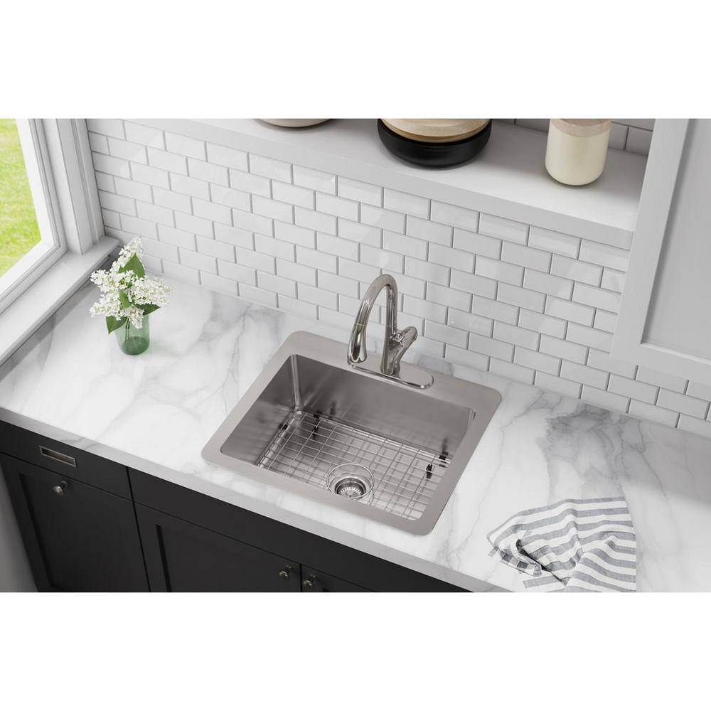 Elkay Avenue 25 in. Drop inUndermount Single Bowl 18 Gauge Stainless Steel Kitchen Sink with Bottom Grids HDSB25229TR3