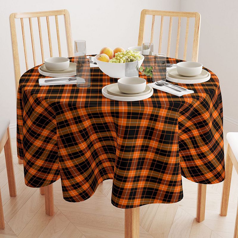 Round Tablecloth， 100% Polyester， 90 Round， Halloween Plaid