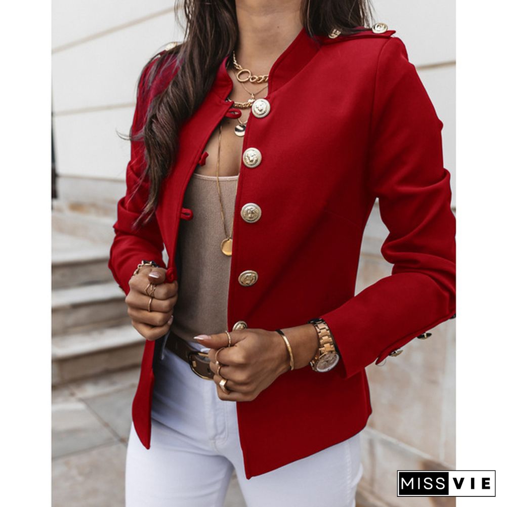 New Women Blazers Coat Long Sleeve Button Suits Coat Slim Office Lady Slim Jacket Blazer