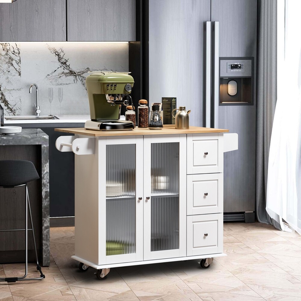 Rolling Kitchen Island Cart Storage Cabinet Drop Leaf with Storage and Towel Rack