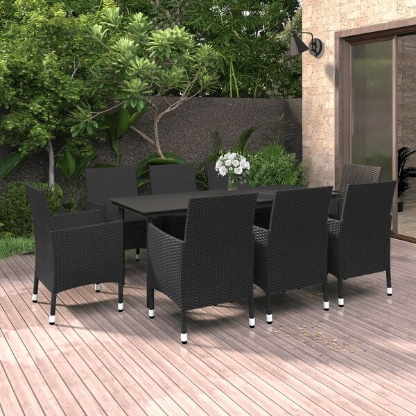 vidaXL Patio Dining Set Outdoor Table and Chair Set Poly Rattan and Glass