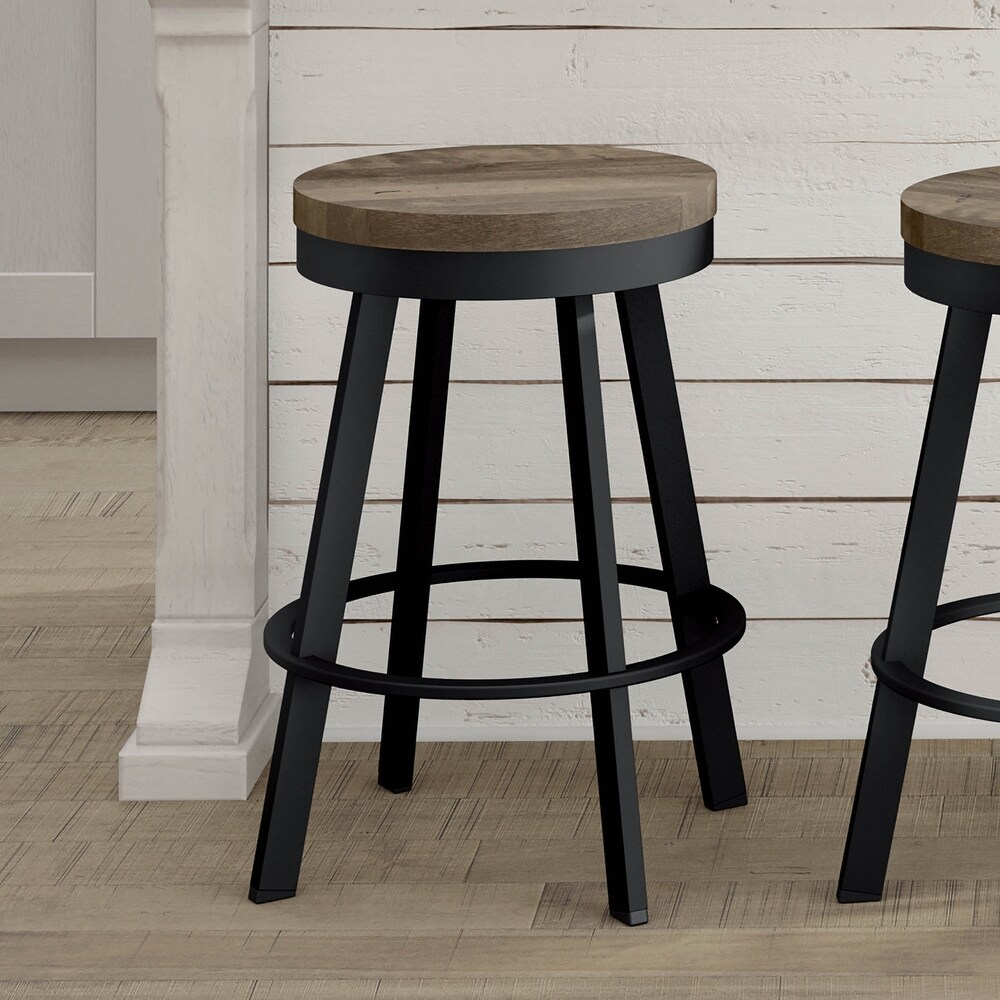 Amisco Warner Swivel Counter Stool with Distressed Wood Seat