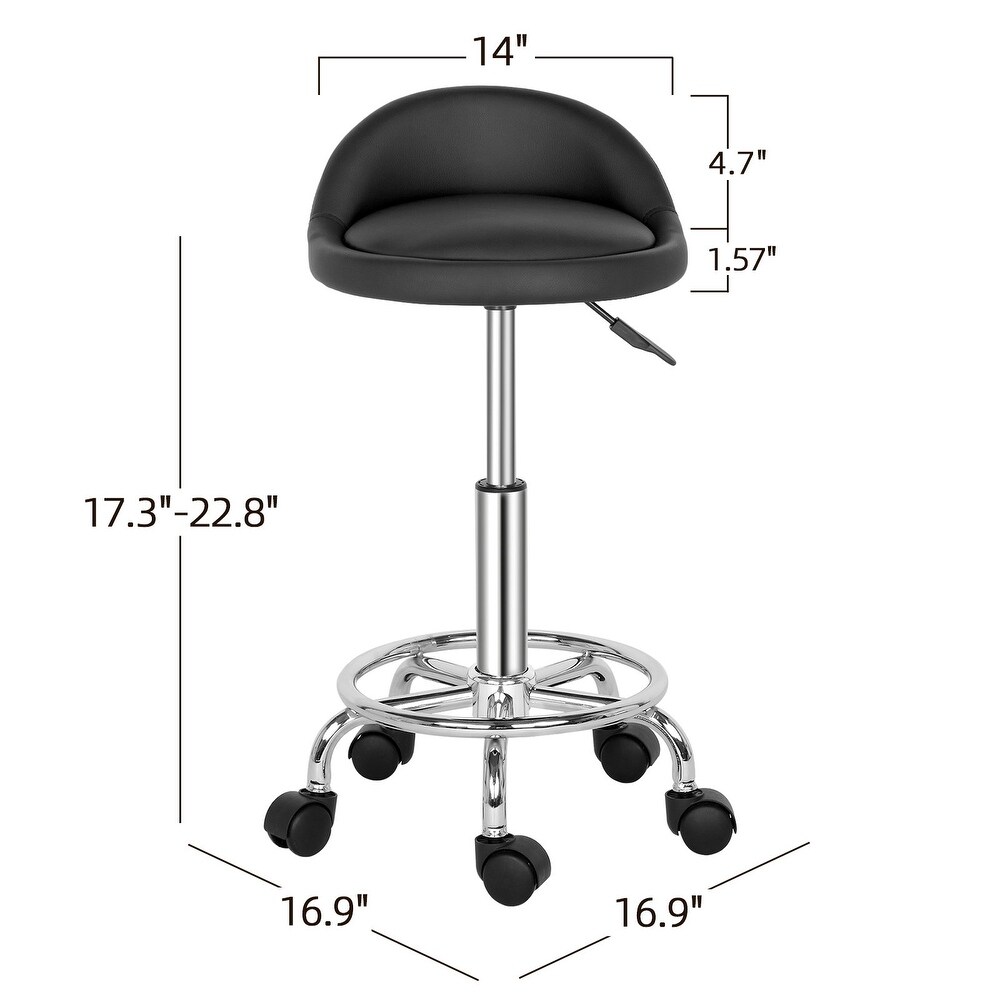 Round Shape Adjustable Salon Stool with Back Black   N/A