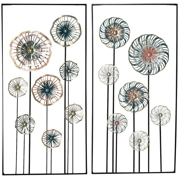 Homcom 3d Metal Wall Art Set Of 2 Modern Flower Hanging Wall Sculpture Home Decor For Living Room Bedroom Kitchen 15 75 quot x31 5 quot x2 quot Blue Silver Gold