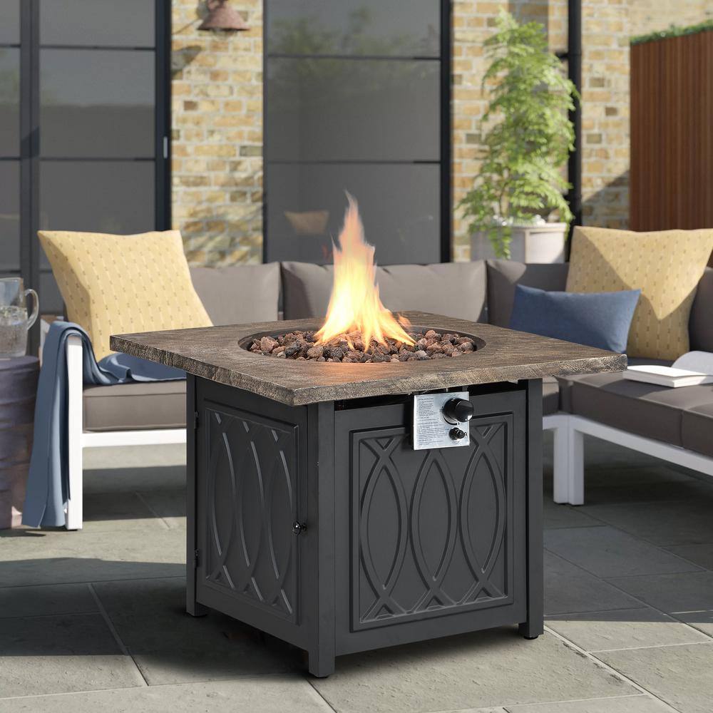 CASAINC 32 in. 50000 BTU Outdoor Square Metal Gas Propane Fire Pit with Lava Rocks and Lid CR-FP02