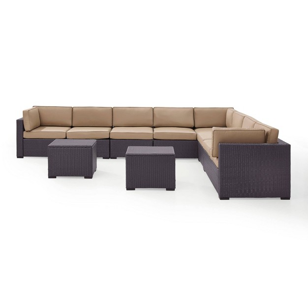 Crosley 7pc Biscayne 7pc Steel Outdoor Patio Sectional Sofa Furniture Set Mocha