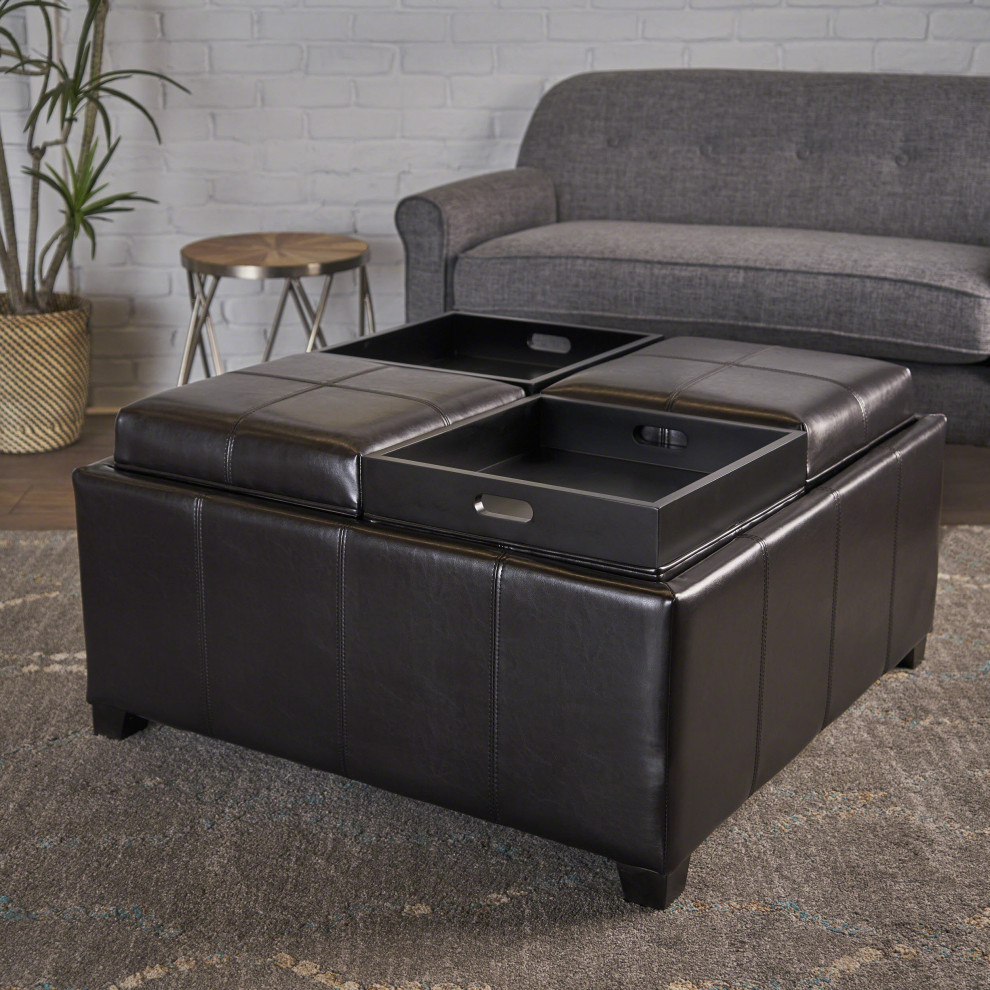 GDF Studio Harley Leather 4 Tray Top Storage Ottoman   Transitional   Footstools And Ottomans   by GDFStudio  Houzz