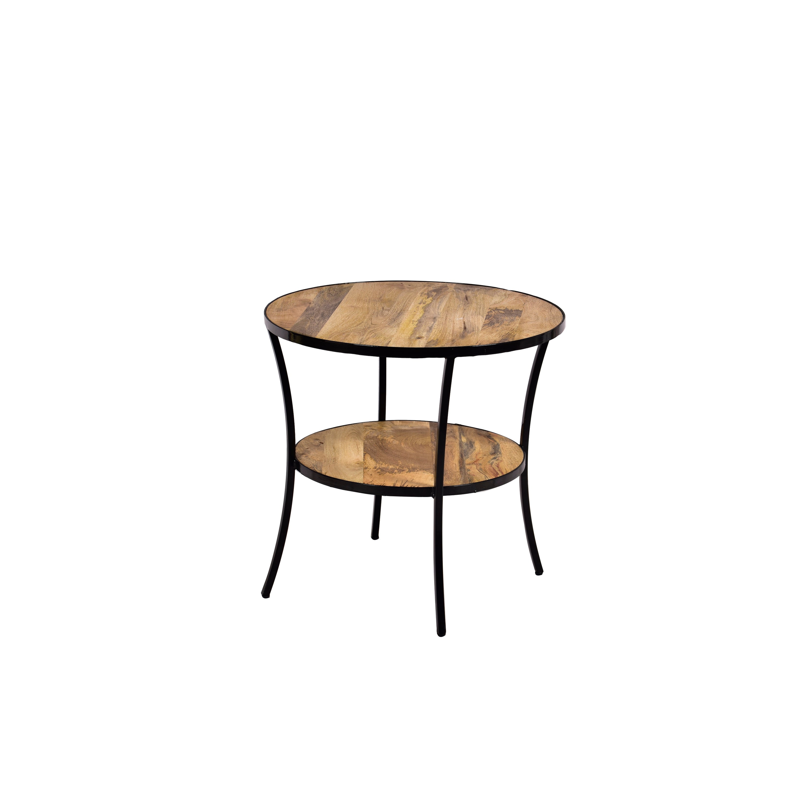 Round Wooden Side Table Mango Wood And Metal 23.4x23.6x22.5 Inch