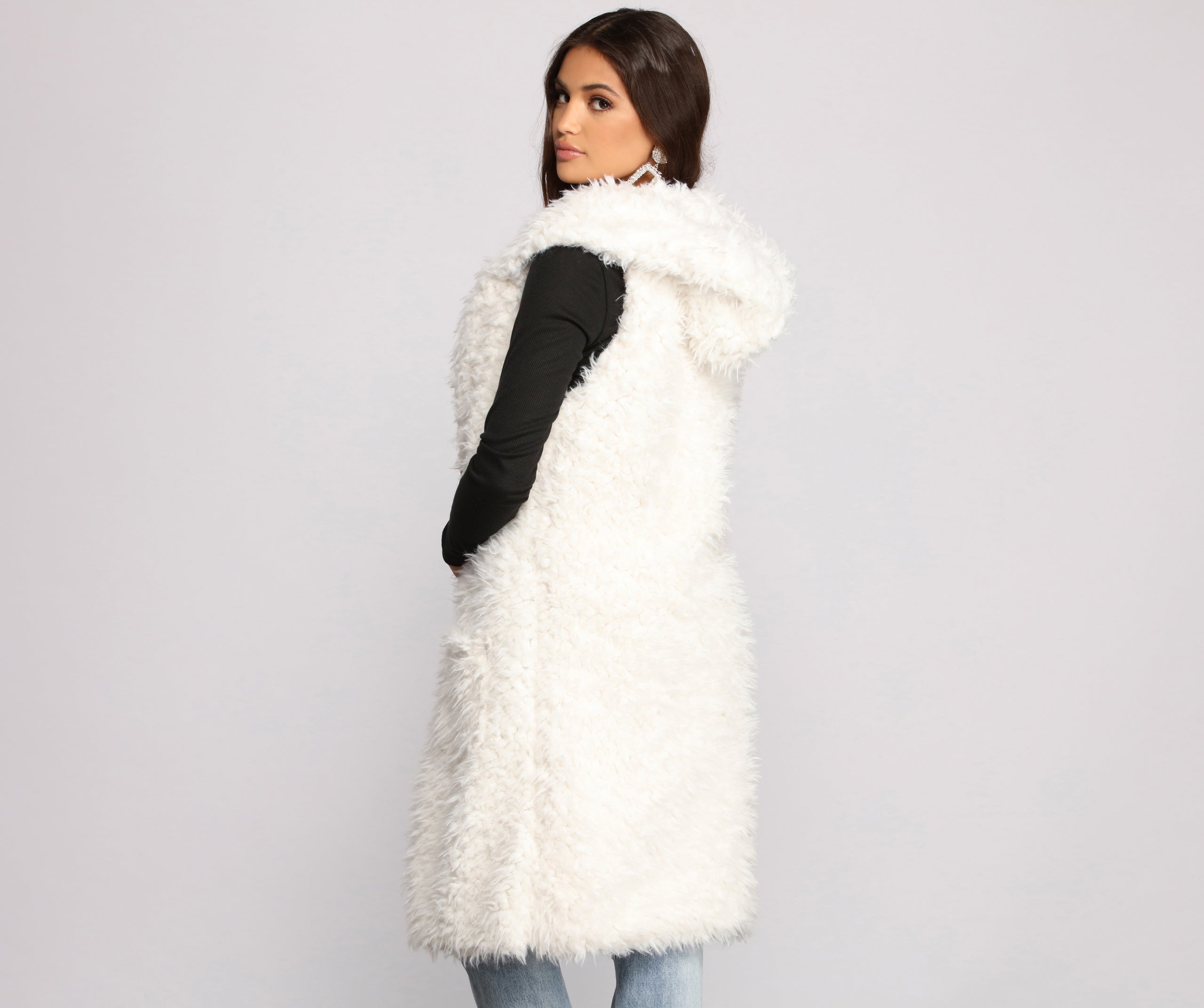 Major Diva Faux Fur Long-Line Hooded Vest