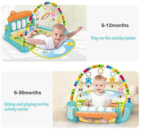 Baby Play Mat for Infant with Music and Mirror， Newborn Piano Activity Center Toys Gym Floor Playmat for Boys Girls