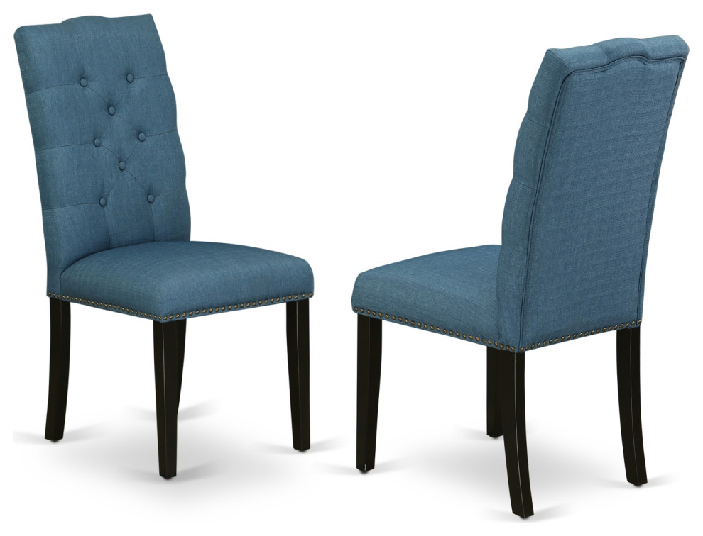 Set of 2 Elsa Parson Chair With Black Finished Leg  Blue Fabric   Transitional   Dining Chairs   by Kolibri Decor  Houzz