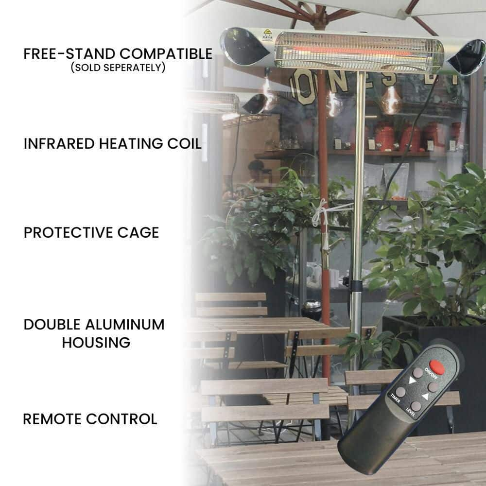 Hanover 35.4 in. 1500-Watt Infrared Electric Patio Heater with Remote Control in Silver HAN1051IC-SLV