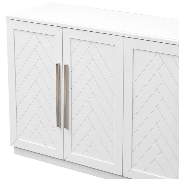 Sideboard Buffet Cabinet with 4 Doors Adjustable Shelves and Silver Handles