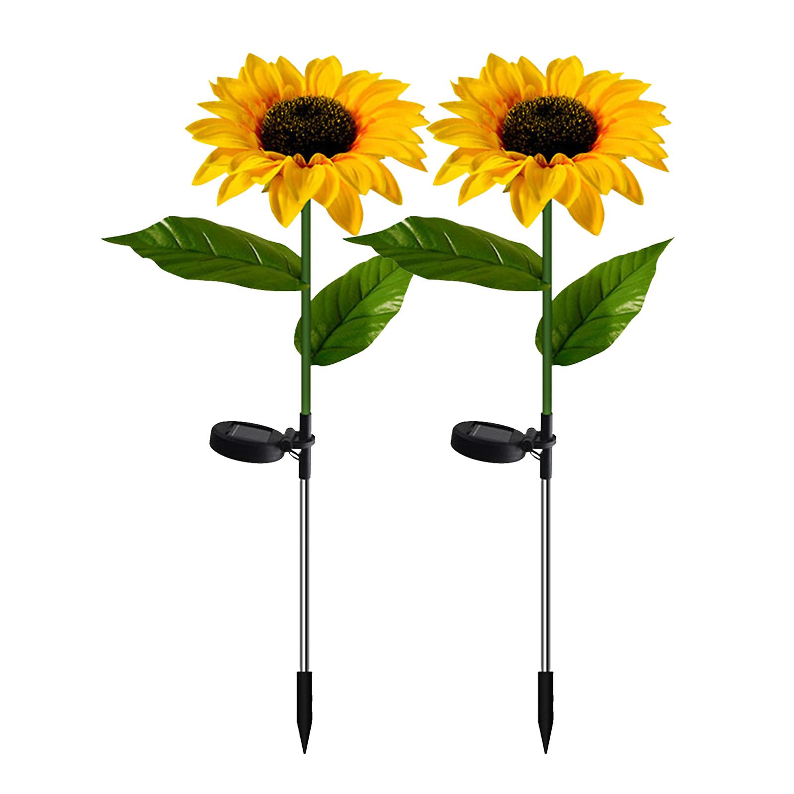 2pcs Solar Flowers Lights Outdoor Sunflower Stakes Lights Warm White Led Landscape Lights Waterproof Artificial Flowers Lights For Pathway Walkway Law