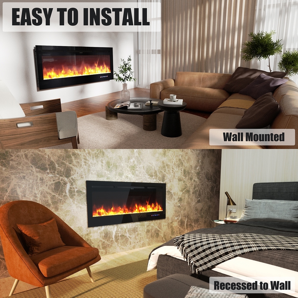 Recessed Electric Fireplace Wall Mounted Heater with Multicolor Flame