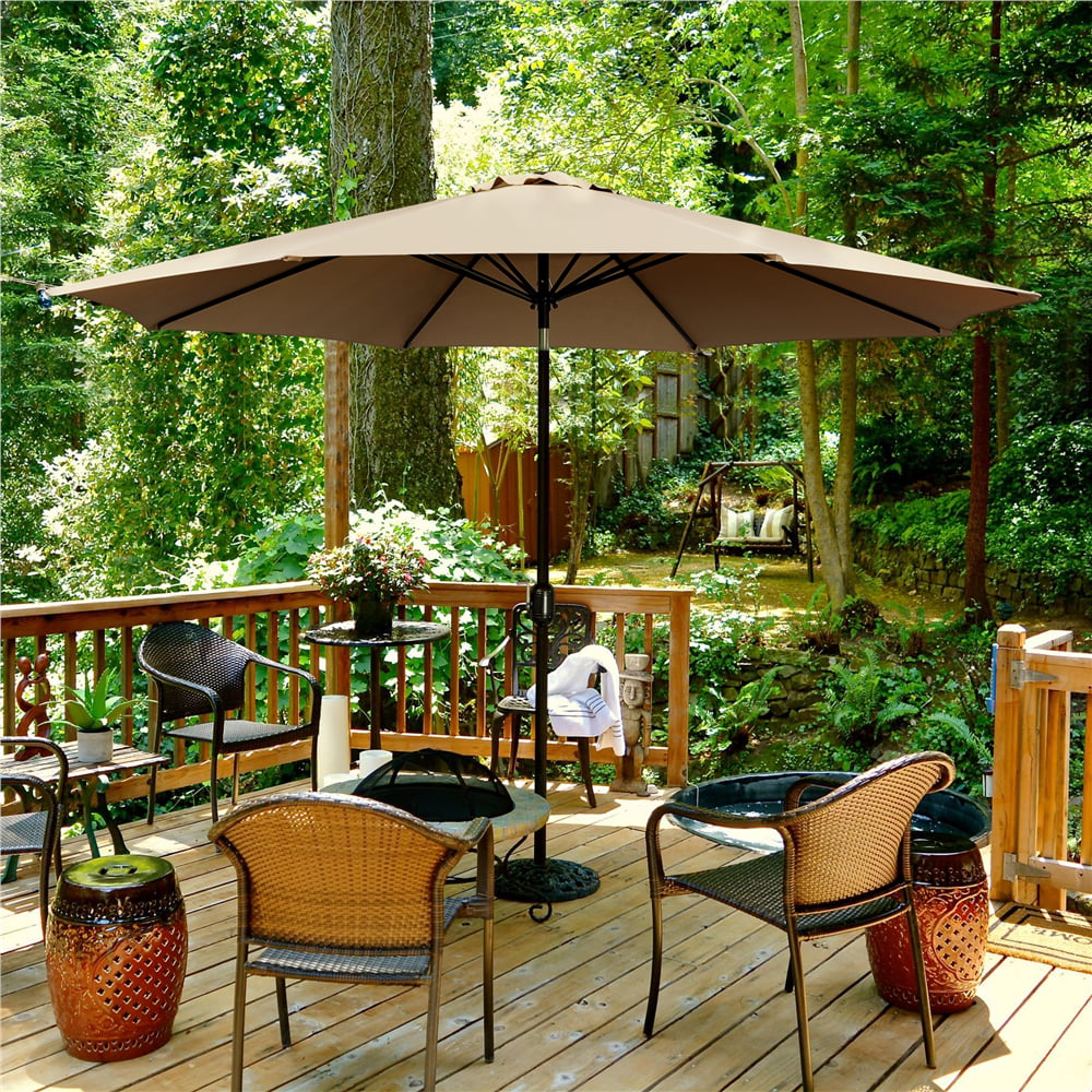 Yaheetech 11FT 8 Ribs Patio Market Umbrella W/ Push Button Tilt and Crank for Outdoor, Tan