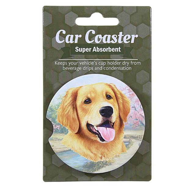 E amp S Imports Golden Retriever Car Coaster 1 Car Coaster Inches Super Absorbent 23315 Sandstone Multicolored