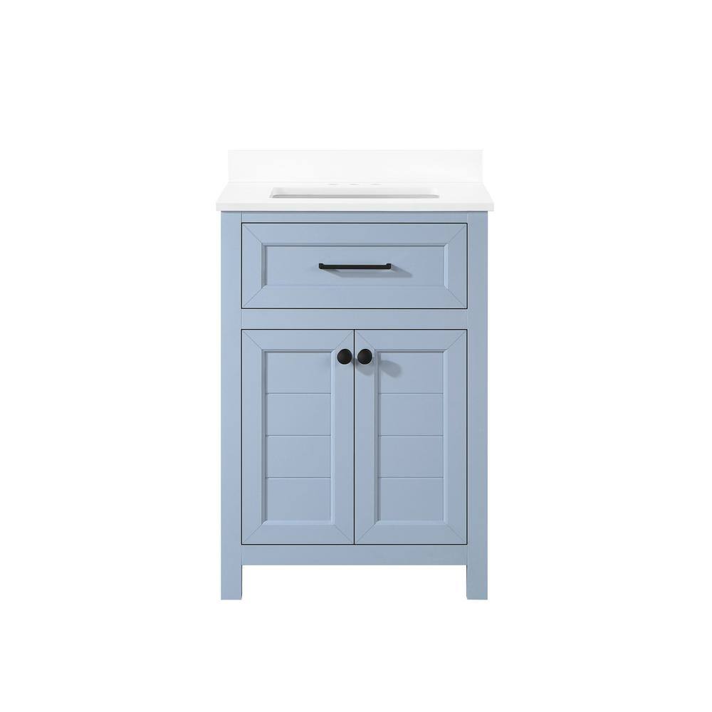 Home Decorators Collection Hanna 24 in. W x 19 in. D x 34.50 in. H Freestanding Bath Vanity in Spruce Blue with White Engineered Stone Top Hanna 24SB