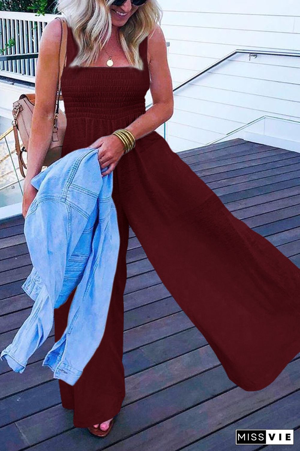 Solid Color Sleeveless Wide Leg Jumpsuit