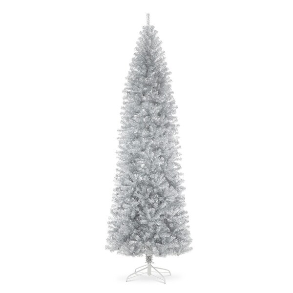 Glitzhome 7.5FT/9FT Black/Silver Unlit Tinsel Artificial Christmas Trees