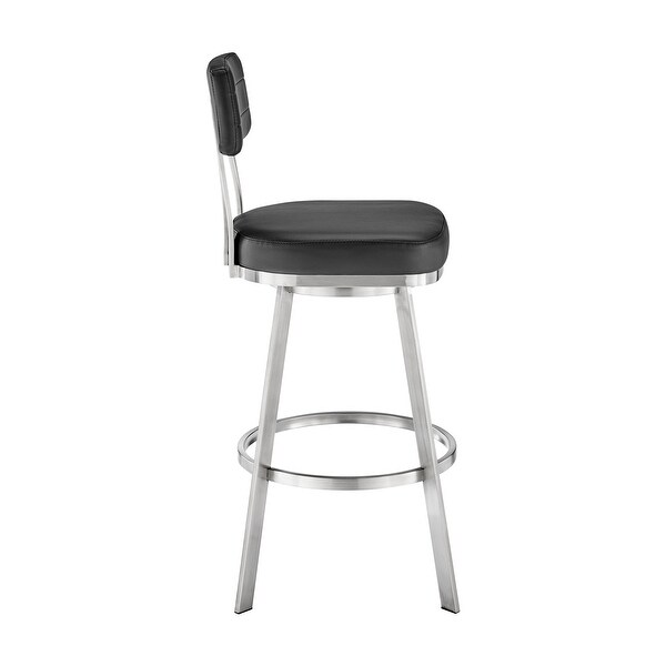 Col 26 Inch Swivel Counter Stool， Black Faux Leather， Stainless Steel Frame