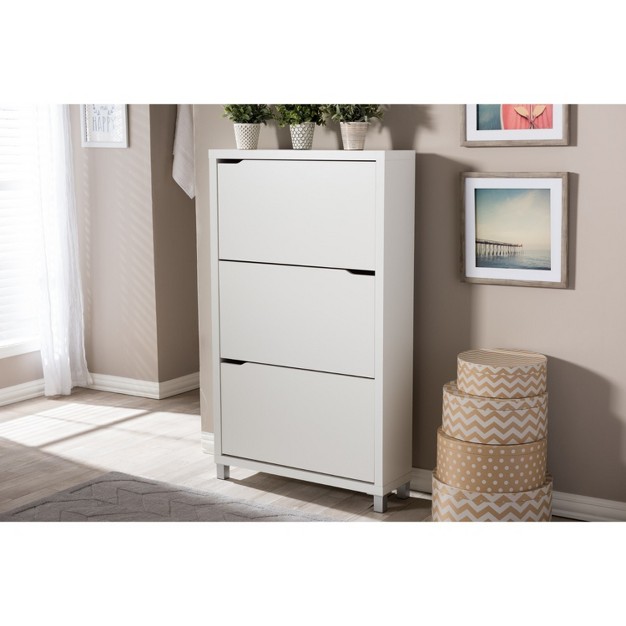 Simms 3 Drawer Modern Shoe Cabinet White Baxton Studio