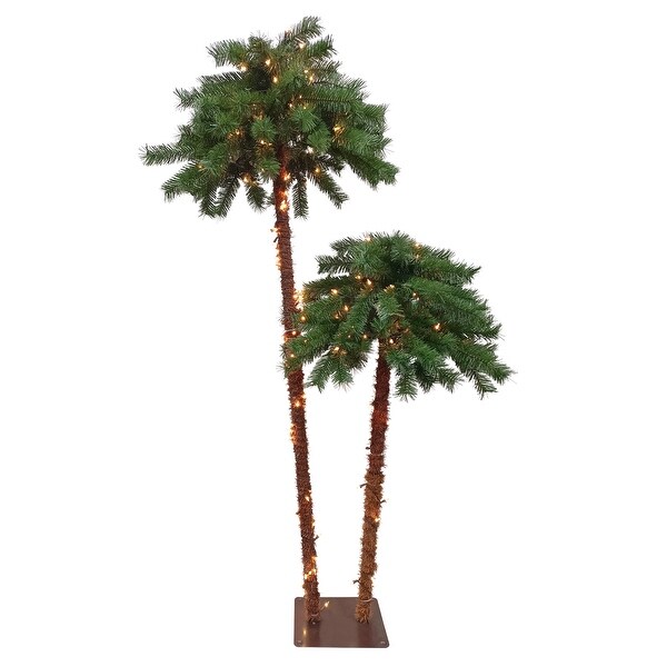 6ft Lighted Artificial Tropical Palm Tree Duo，Clear Lights