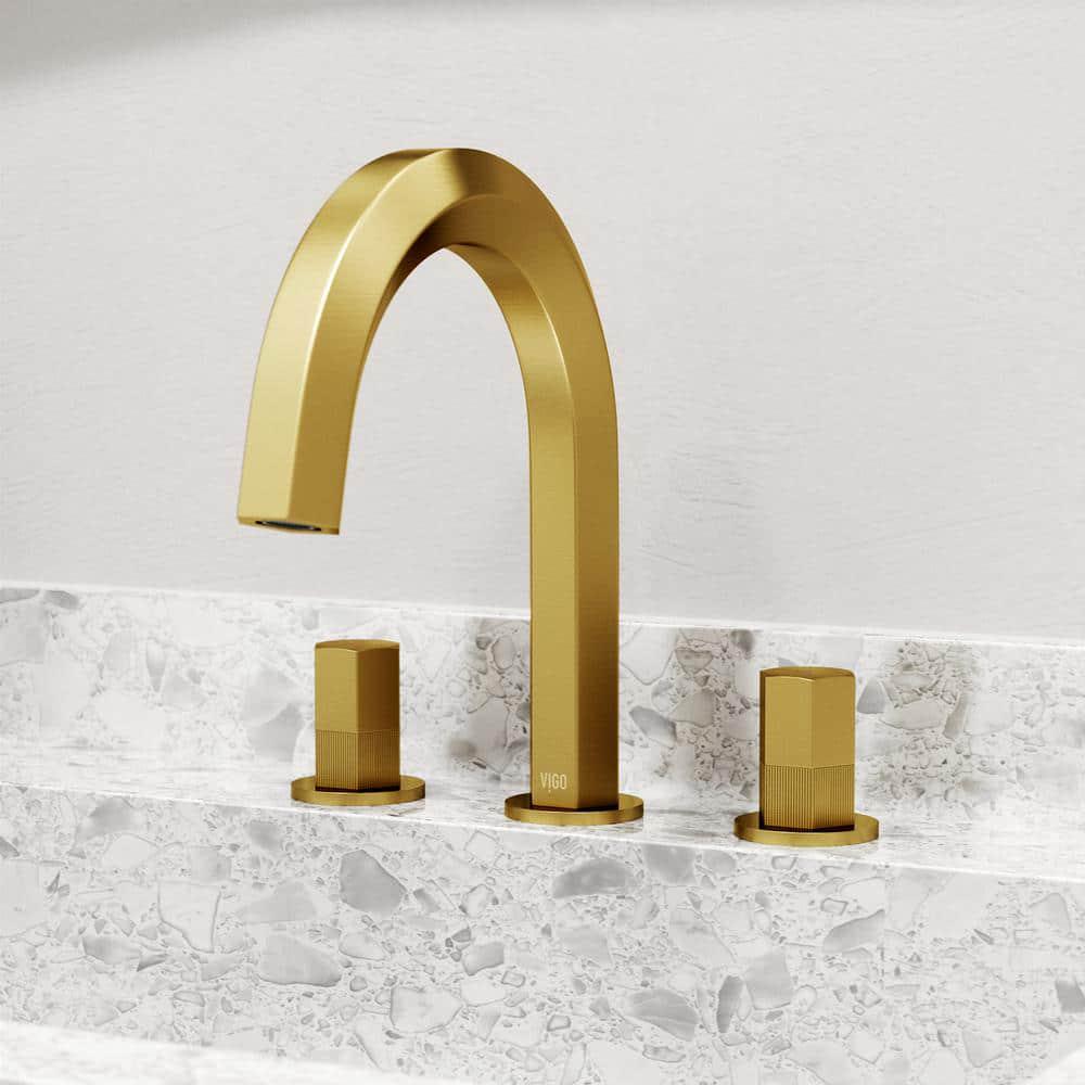 VIGO Hart Two Handle Bathroom Faucet in Matte Brushed Gold