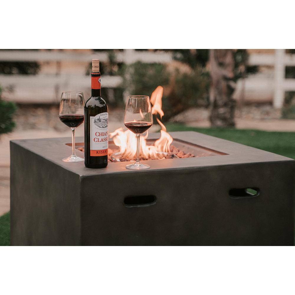 XBRAND 30 in. W x 23.6 in. H Outdoor Square MgOMetal Propane Gas Smokeless Fire Pit Table in Gray with Lava Rocks ProPitXZ46