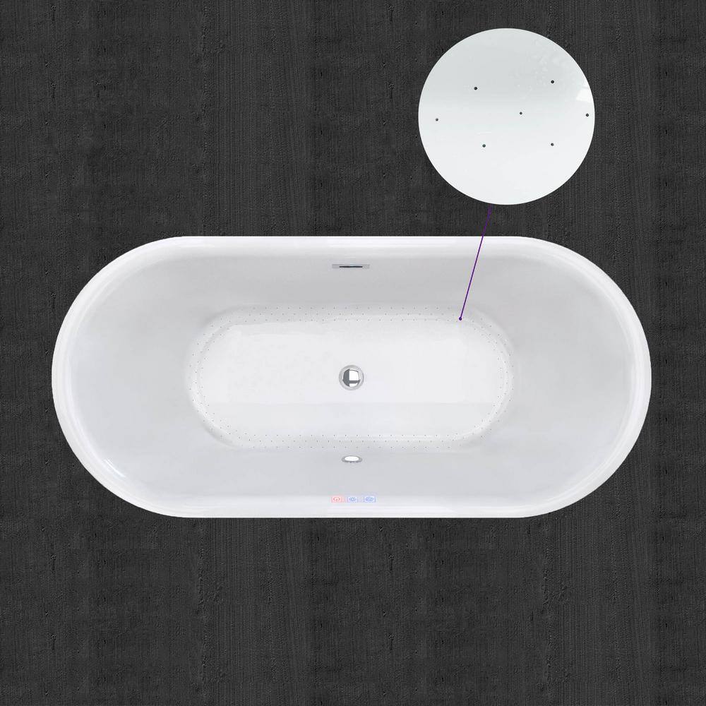 WOODBRIDGE Diana 59 in. Acrylic FlatBottom Double Ended Air Bath Bathtub with Polished Chrome Overflow and Drain Included in White HBT5755