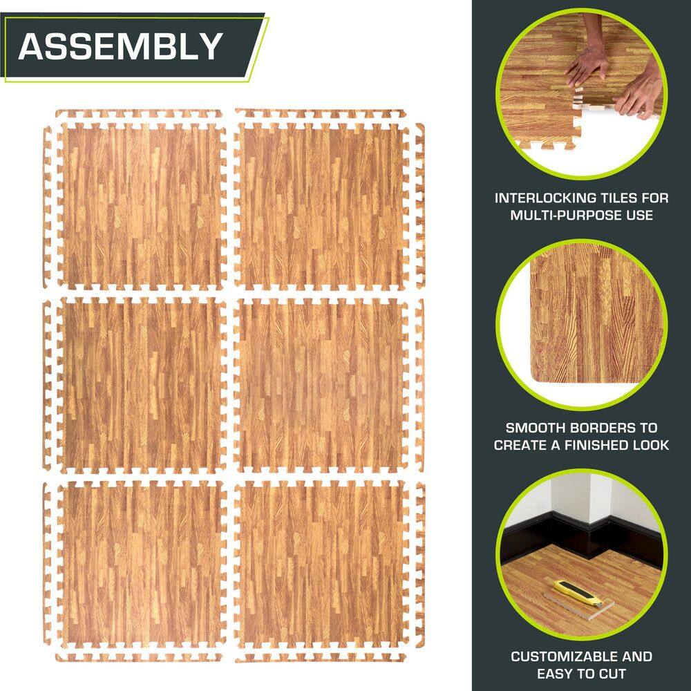 PROSOURCEFIT Wood Grain Puzzle Mat Light Oak 24 in. x 24 in. x 0.5 in. EVA Foam Interlocking Floor Tiles (24 sq. ft.) (6-Pack) ps-2280-wg-lo