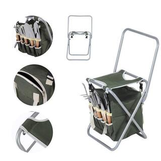 Cisvio 9-Piece Garden Tools Set Ergonomic Wooden Handle Sturdy Stool with Detachable Tool Kit Perfect for Garden D0102HPEE2V