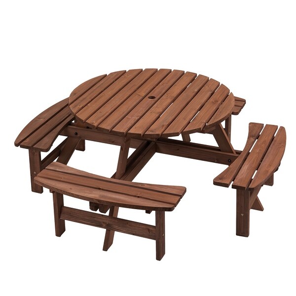 8 Person Wooden Outdoor Camping Dining Picnic Table with 4 Benches