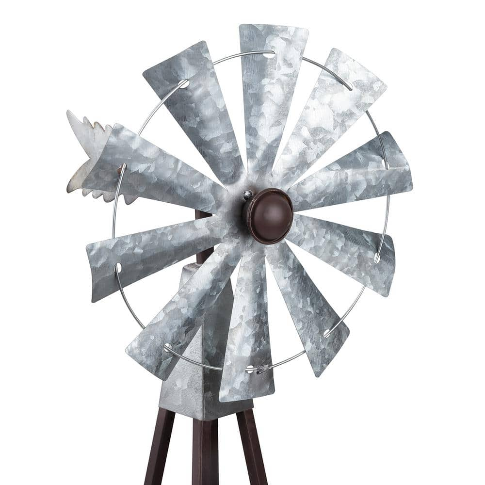 Alpine Corporation 24 in. Tall Outdoor Metal Windmill Spinner Garden Yard Decoration, Bronze and Silver JUM368