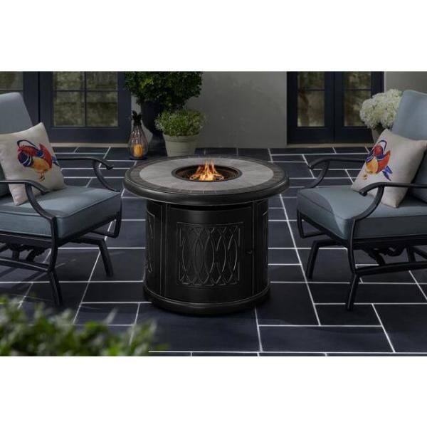 Home Decorators Collection St. Charles 36 in. x 25 in. Round Steel Liquid Propane Black Fire Pit Table FHTM80318