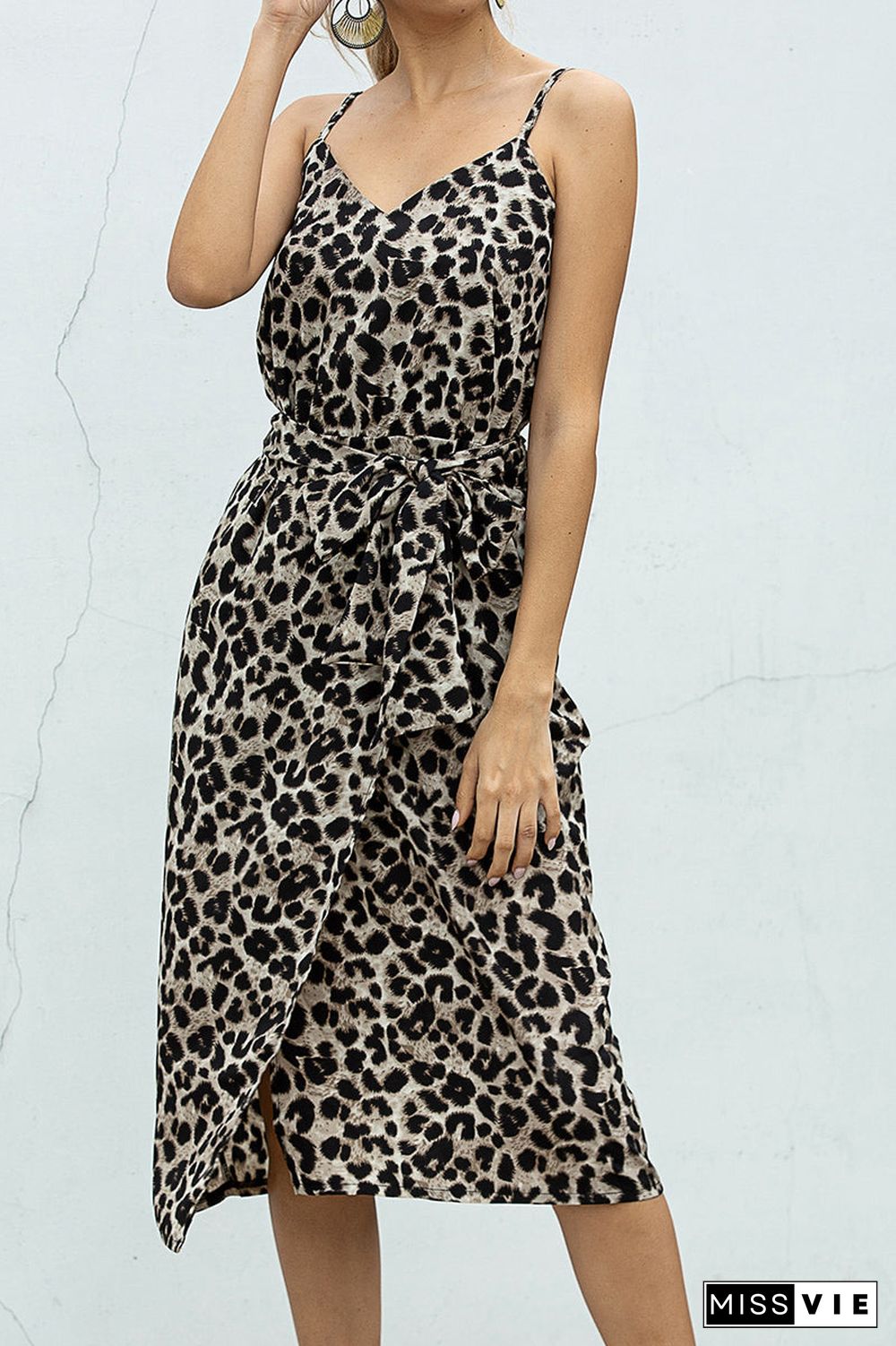 Digital Print Tie Up Halter V-Neck Midi Dress