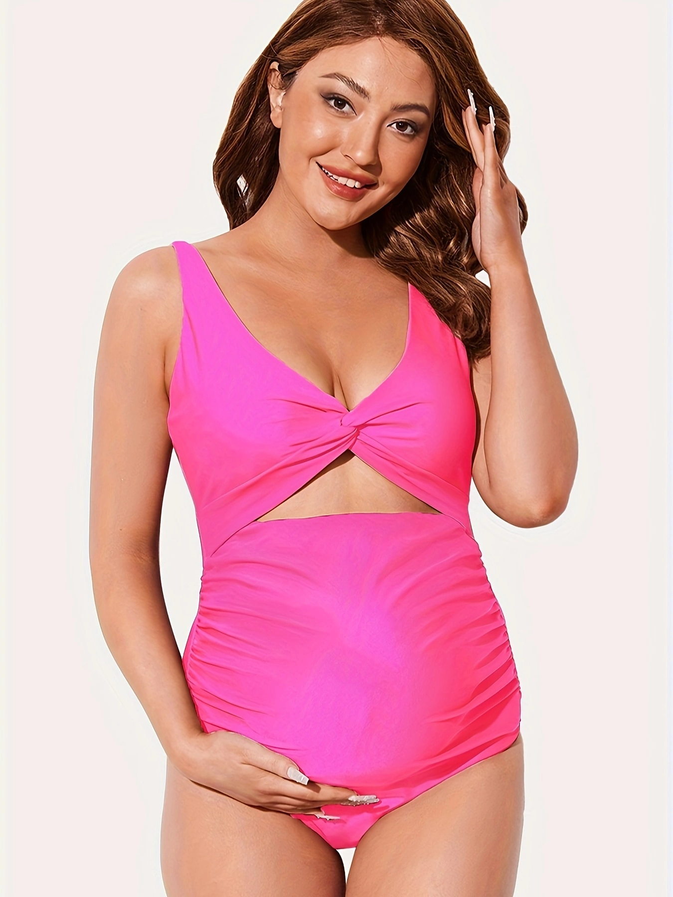 Stylish Maternity One Piece Swimsuit - Twist Front Criss-Cross Design, High Waisted, Ruched Detailing, Comfortable Pregnancy Swimwear for Expectant Mothers - Perfect for Beach, Pool, and Water Activities