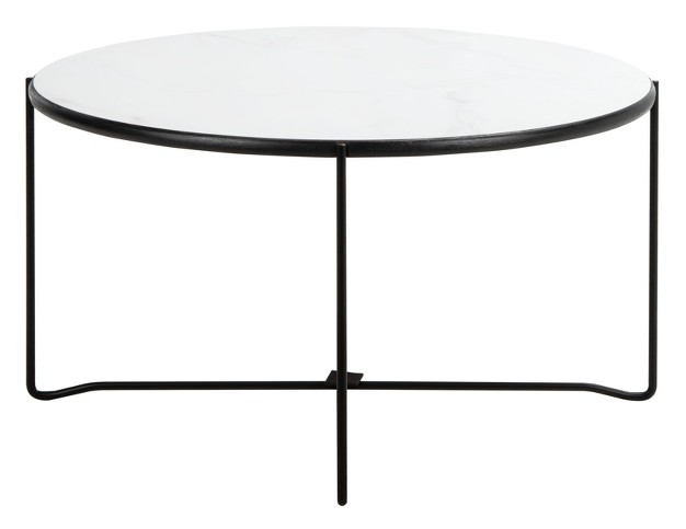 Wrena Round Coffee Table White black Safavieh