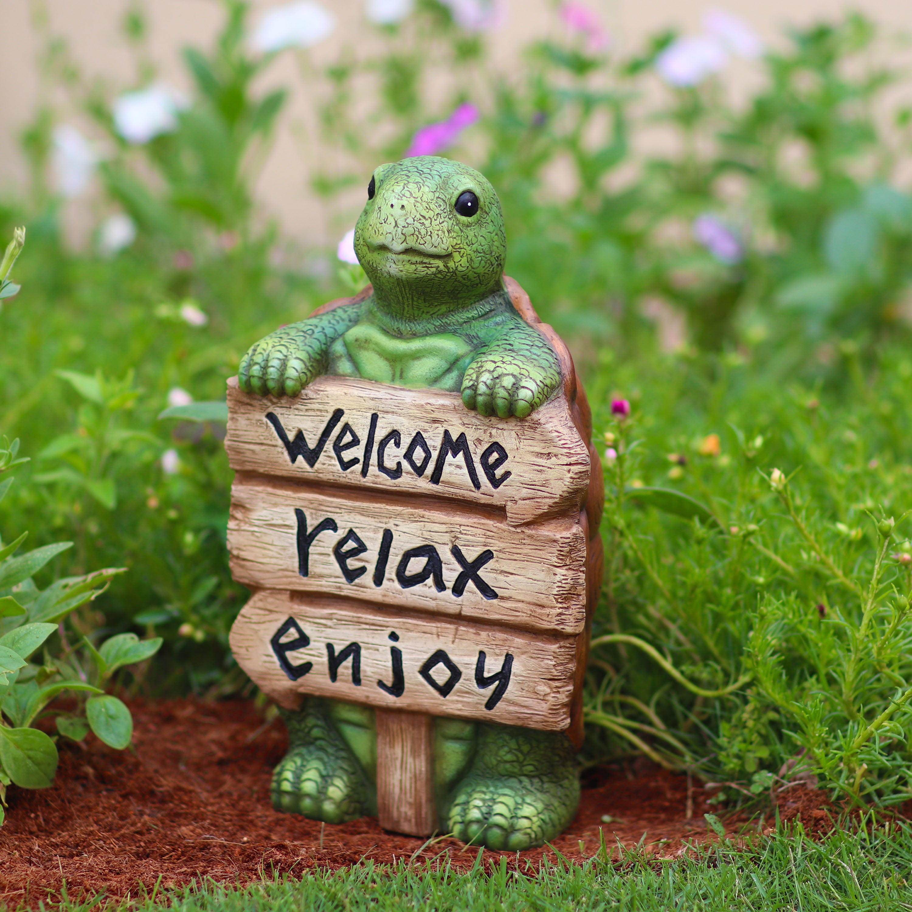 Mainstays Outdoor Welcome Relax Enjoy Turtle Garden Statue